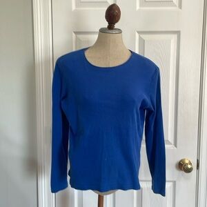 Vintage casual corner long sleeve round neck pullover 100% cotton blue top L
